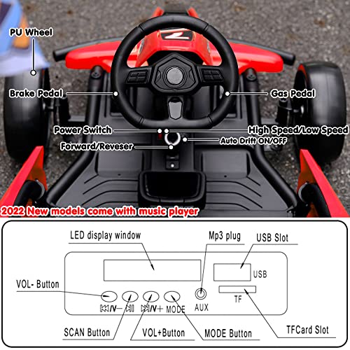 sopbost 24V Electric Drift Kart 7.5MPH High Speed Go Kart for Kids Aged 6+ Battery Powered Ride On Car Toy 2WD Motorized Go Carts Drifting Vehicle, Music Play, Red