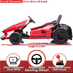 sopbost 24V Electric Drift Kart 7.5MPH High Speed Go Kart for Kids Aged 6+ Battery Powered Ride On Car Toy 2WD Motorized Go Carts Drifting Vehicle, Music Play, Red