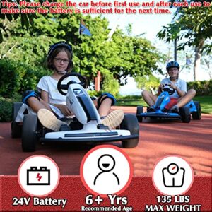 sopbost 24V Electric Drift Kart 7.5MPH High Speed Go Kart for Kids Aged 6+ Battery Powered Ride On Car Toy 2WD Motorized Go Carts Drifting Vehicle, Music Play, Red