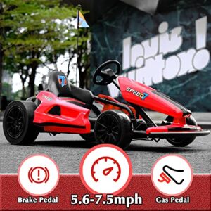 sopbost 24V Electric Drift Kart 7.5MPH High Speed Go Kart for Kids Aged 6+ Battery Powered Ride On Car Toy 2WD Motorized Go Carts Drifting Vehicle, Music Play, Red