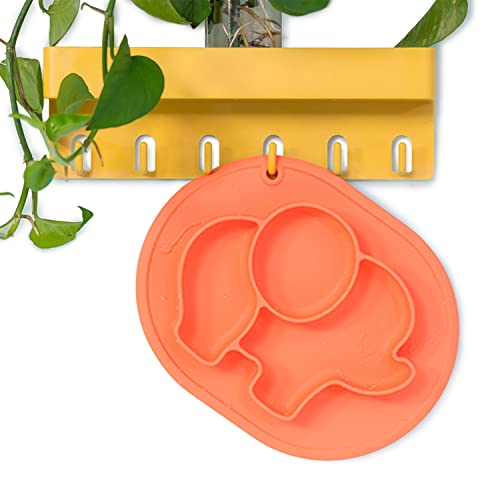 TRUMPETIC Elephant Silicone Suction Plate With Hanging Hole, Divided Toddler Plates, Skidproof & Unbreakable, BPA Free, Dishwasher Microwave Safe (Orange)