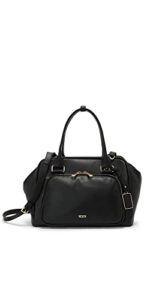 tumi voyageur adrian carryall - weekender bags for women travel - premium traveling bags - black leather & gold hardware