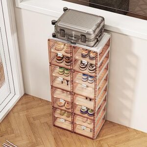 BINSIO Shoe Organizer, Shoe Rack for Closet, Shoe Cabinet for Entryway, Plastic Shoe Storage, Foldable Shoe Box, Fast Assembly Shoe Shelf, One Piece Sturdy Sneaker Holder, Clear Brown Doors - 8 Tiers