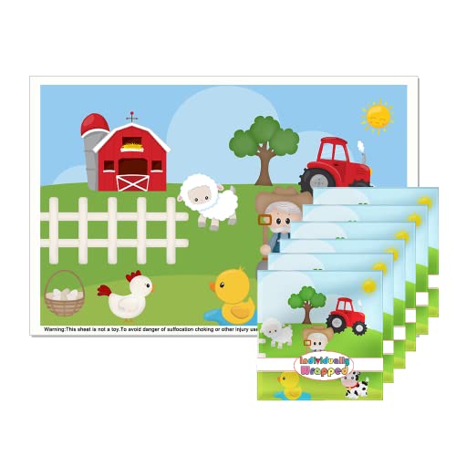 Disposable Stick-on placemats(Individually Wrapped) for Baby&Toddler&Kids, Sticky Table Cover placemats for Restaurant/Travel, Waterproof Cover 12''x18''（Farm Pattern）