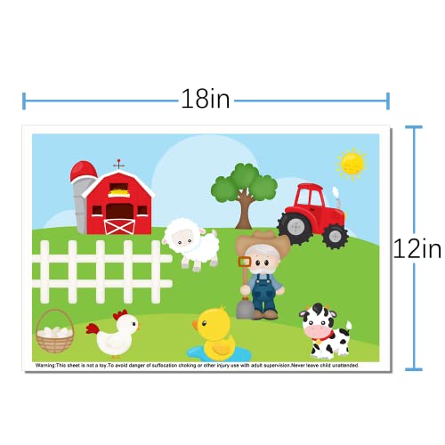 Disposable Stick-on placemats(Individually Wrapped) for Baby&Toddler&Kids, Sticky Table Cover placemats for Restaurant/Travel, Waterproof Cover 12''x18''（Farm Pattern）
