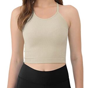 ODODOS Women's Crop 3-Pack Washed Super Soft Lightweight Rib-Knit Camisole Crop Tank Tops, Mushroom Taupe Charcoal, X-Small/Small