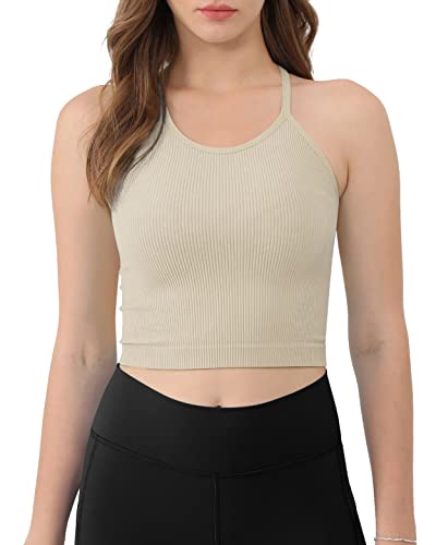 ODODOS Women's Crop 3-Pack Washed Super Soft Lightweight Rib-Knit Camisole Crop Tank Tops, Mushroom Taupe Charcoal, X-Small/Small