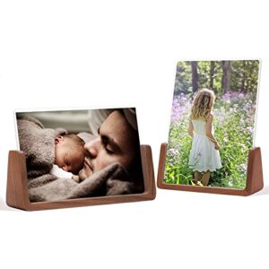 weimeltoy 5x7 walnut wooden picture frame,brown photo frame with double side acrylic glass cover, 2pcs horizontal vertical photos for table top or desktop display, gift for family, partner and friends gift