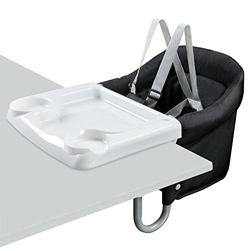 Little One Portable High Chair for Travel for Babies and Toddlers with 5-Point Harness and Tray – Baby Seat for Dining Table, Counter Height, Restaurant, Camping – Foldable and Compact (Black)