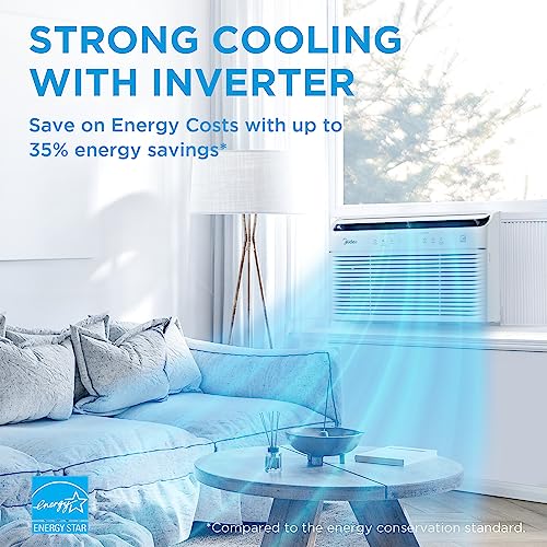 Midea 12000 BTU Smart Inverter Air Conditioner Window Unit with Heat and Dehumidifier – Cools up to 550 Sq. Ft., Energy Star Rated, Quiet Operation, Electronic Controls, Remote Control, White