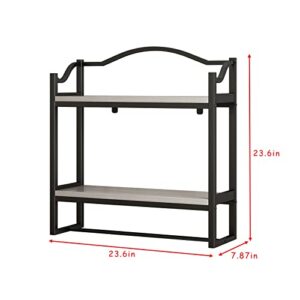 DR.IRON Industrial Bathroom Shelves Over Toilet,Wall Shelves for Bathroom Decor Towel Racks with Towel Holder,2 Tier Bathroom Shelves with Towel Bar(Black Bracket & Gray Shelves)