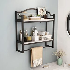 DR.IRON Industrial Bathroom Shelves Over Toilet,Wall Shelves for Bathroom Decor Towel Racks with Towel Holder,2 Tier Bathroom Shelves with Towel Bar(Black Bracket & Gray Shelves)