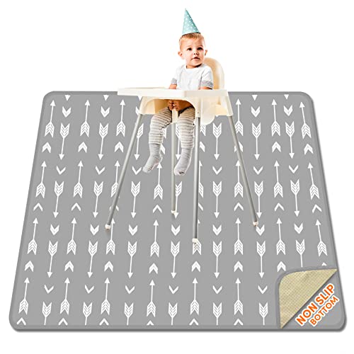 High Chair Mat for Floor Machine Washable, Splat Mat for Under High Chair 51" Large Waterproof, Baby Spill Mat for Art and Crafts Silicone Non Slip - Gray Arrow