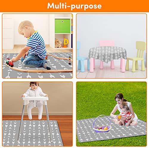 High Chair Mat for Floor Machine Washable, Splat Mat for Under High Chair 51" Large Waterproof, Baby Spill Mat for Art and Crafts Silicone Non Slip - Gray Arrow