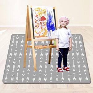 High Chair Mat for Floor Machine Washable, Splat Mat for Under High Chair 51" Large Waterproof, Baby Spill Mat for Art and Crafts Silicone Non Slip - Gray Arrow