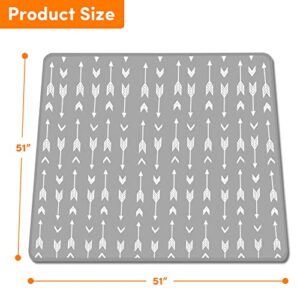 High Chair Mat for Floor Machine Washable, Splat Mat for Under High Chair 51" Large Waterproof, Baby Spill Mat for Art and Crafts Silicone Non Slip - Gray Arrow