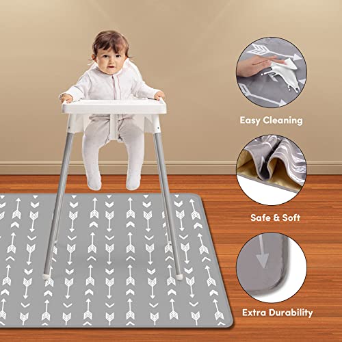 High Chair Mat for Floor Machine Washable, Splat Mat for Under High Chair 51" Large Waterproof, Baby Spill Mat for Art and Crafts Silicone Non Slip - Gray Arrow