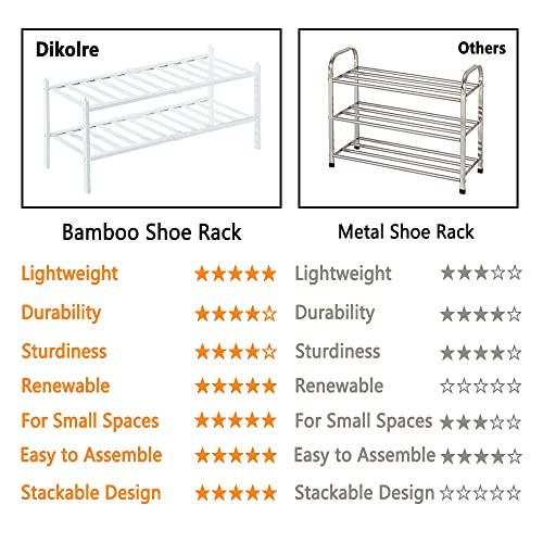 Dikolre Shoe Rack Organizer Storage for Closet Entryway, Dorm Front Door Hallway Bamboo Stackable Small Wooden 2-Tier Shelf, White