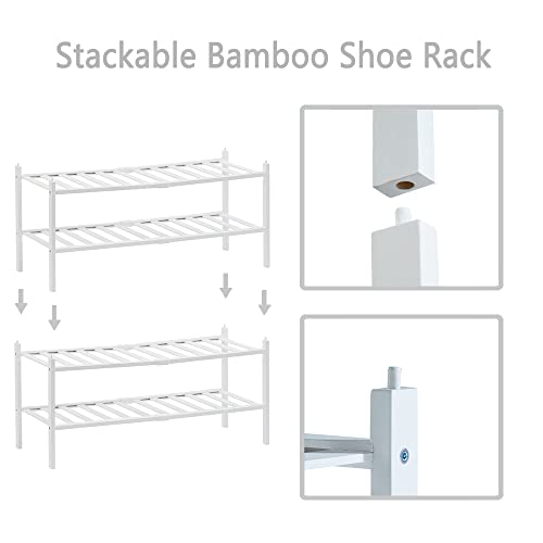 Dikolre Shoe Rack Organizer Storage for Closet Entryway, Dorm Front Door Hallway Bamboo Stackable Small Wooden 2-Tier Shelf, White