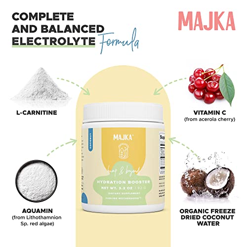 MAJKA Organic Hydration Booster Powder for Lactating, Nursing, Pregnant Moms, Safe Supplement for Pregnancy and Breastfeeding for Energy, Breast Milk Supply, Vegan, Gluten Free (Coconut, 30 Servings)