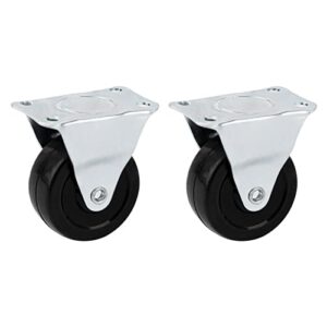 auear, 2 pack 2 inch rubber caster wheels heavy duty fixed black casters with rigid non-swivel top plate for furniture