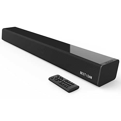 Bestisan Soundbar 28-Inch 80W with HDMI-ARC, Bluetooth 5.0, Optical Coaxial USB AUX Connection, 4 Speakers, 3 EQs, 110dB Surround Sound Bar Home Theater Audio Soundbar System for TV