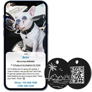 Personalized Dog id Tags - Customized Dog Tags - QR Code Pet ID Tags - Scanable Pet Location Alert Email (S4, Black 1 in)