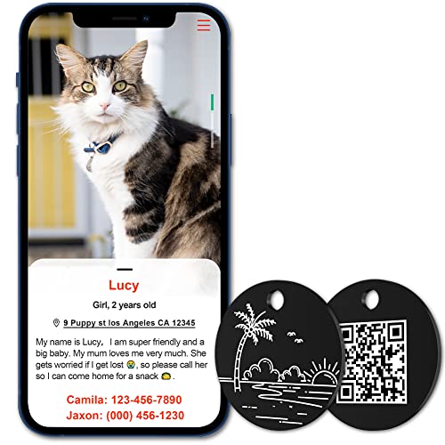 Personalized Dog id Tags - Customized Dog Tags - QR Code Pet ID Tags - Scanable Pet Location Alert Email (S4, Black 1 in)