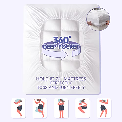 ABENE Queen Mattress Topper for Back Pain Relief, Extra Thick Mattress Pad Pillowtop, Soft Mattress Protector Cover with 8"-21" Deep Pocket, Overfilled Down Alternative Filling