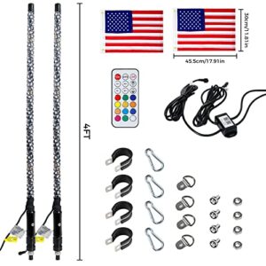 Atfoyer 2PCS 4FT Whip Lights, LED Light Whip for UTV ATV, APP and Remote Control, 366 Modes, Spiral RGB Chasing Light, Lighted Antenna Whip for Off-Road Truck Sand Buggy 4 Wheeler RZR Can-Am Polari