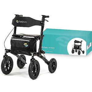 helavo all terrain walker with pneumatic tires - foldable outdoor walker for seniors with seat - best comfort on all surfaces