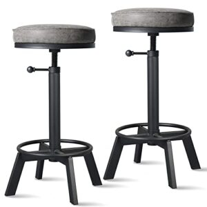 vintage bar stools set of 2 industrial bar stool swivel pu seat counter height adjustable 24-28inch kitchen isand dining chair