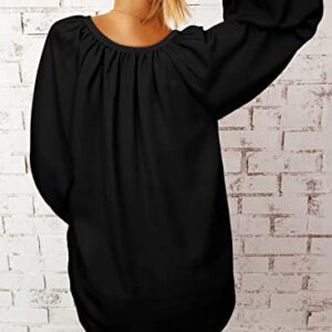 Dokotoo Womens Plus Size V Neck Chiffon Tunic Tops - Stylish Smocked Long Sleeve Shirts (XXL, Black)