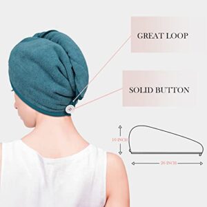 YoulerTex Microfiber Hair Towel Wrap - 2Pack Hair Head Drying Turban Curly Fast Absorbent Dry Anti Frizz Twist Plopping Long Shower Turban for Women with Button(Haze Blue)