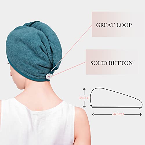 YoulerTex Microfiber Hair Towel Wrap - 2Pack Hair Head Drying Turban Curly Fast Absorbent Dry Anti Frizz Twist Plopping Long Shower Turban for Women with Button(Haze Blue)