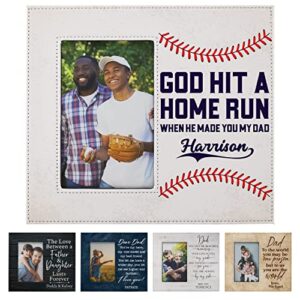 personalized dad picture frame | 6 unique designs incl. baseball w/ 2 size options 4x6, 5x7 | custom fathers day photo frame - dad gifts from daughter, son - birthday gifts for dad