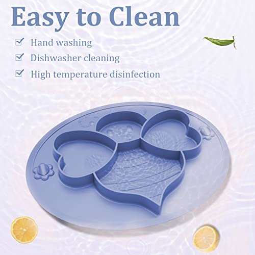 Toddler Plates with Suction - Silicone Cute Bee Baby Divided Plate - Self Feeding Kid Dish for Tables Highchairs Trays - Dishwasher and Microwave Safe (Dark Blue)