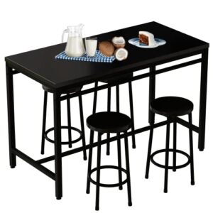 awqm counter height table with 4 stools, 5-piece pub table set for small space kitchen breakfast table, bar table and chairs set, kitchen dining table set, space saving furniture (black)