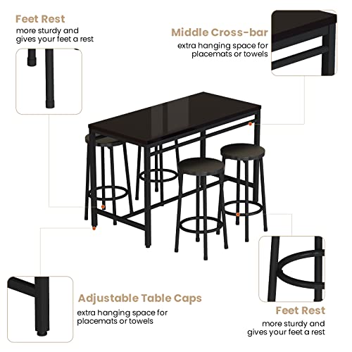 AWQM Counter Height Table with 4 Stools, 5-Piece Pub Table Set for Small Space Kitchen Breakfast Table, Bar Table and Chairs Set, Kitchen Dining Table Set, Space Saving Furniture (Black)