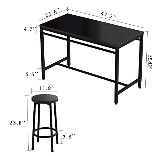 AWQM Counter Height Table with 4 Stools, 5-Piece Pub Table Set for Small Space Kitchen Breakfast Table, Bar Table and Chairs Set, Kitchen Dining Table Set, Space Saving Furniture (Black)