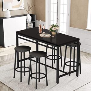 AWQM Counter Height Table with 4 Stools, 5-Piece Pub Table Set for Small Space Kitchen Breakfast Table, Bar Table and Chairs Set, Kitchen Dining Table Set, Space Saving Furniture (Black)