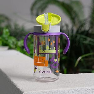Evorie Tritan Toddler Sippy Cup with Silicone Straw, Spill-Proof Straw Water Bottle for Kids 1-4 Years Old, 10 oz, Removable Handles, Ideal for School
