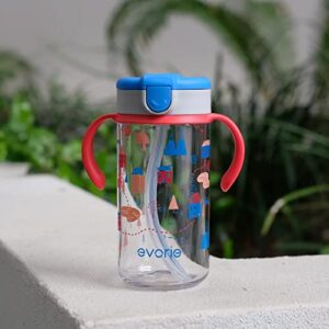 Evorie Tritan Toddler Sippy Cup with Silicone Straw, Spill-Proof Straw Water Bottle for Kids 1-4 Years Old, 10 oz, Removable Handles, Ideal for School