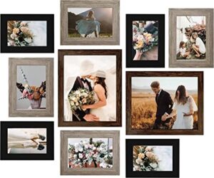 luckylife gallery wall frame set, picture frames collage 10-pack for wall or tabletop with 8x10 5x7 4x6 frames in 3 different finishes