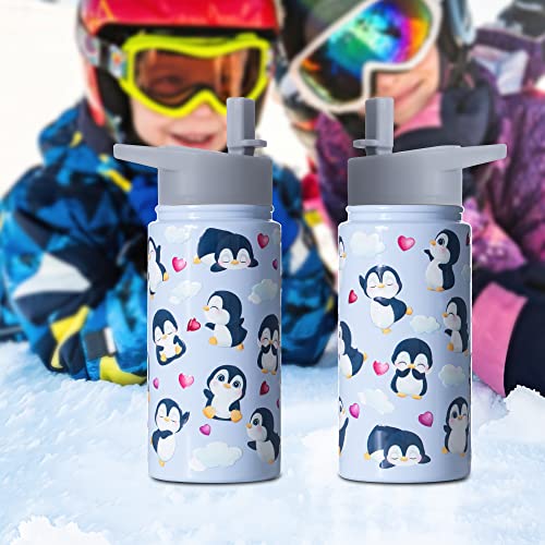 Boelia 15 oz Penguin Water Bottles Kids For School Insulated Cups Birthday Gifts For Girl Stainless Steel Water Bottles with Straw Christmas Gifts For Boys Daughter Son