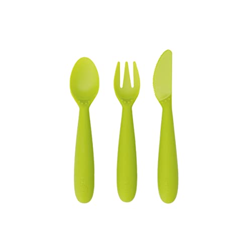 ezpz Happy Utensils - 100% BPA Free Fork, Spoon & Knife for Toddlers + Preschoolers + Self-Feeding - Designed by a Pediatric Feeding Specialist - 24 Months+ (Lime)