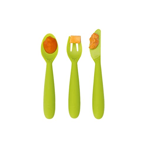 ezpz Happy Utensils - 100% BPA Free Fork, Spoon & Knife for Toddlers + Preschoolers + Self-Feeding - Designed by a Pediatric Feeding Specialist - 24 Months+ (Lime)