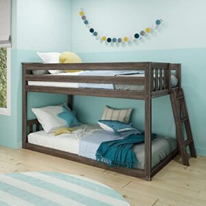 max & lily low bunk bed, twin-over-twin bed frame for kids with ladder on end, clay