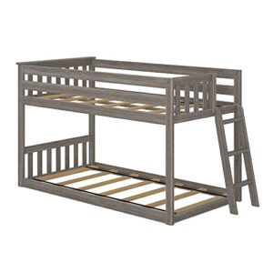 Max & Lily Low Bunk Bed, Twin-Over-Twin Bed Frame for Kids with Ladder on End, Clay