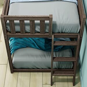 Max & Lily Low Bunk Bed, Twin-Over-Twin Bed Frame for Kids with Ladder on End, Clay